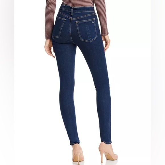 Rag & Bone Nina Hi Rise Skinny Jeans Stretch Marine Blue Contrast Stitching - Picture 14 of 15